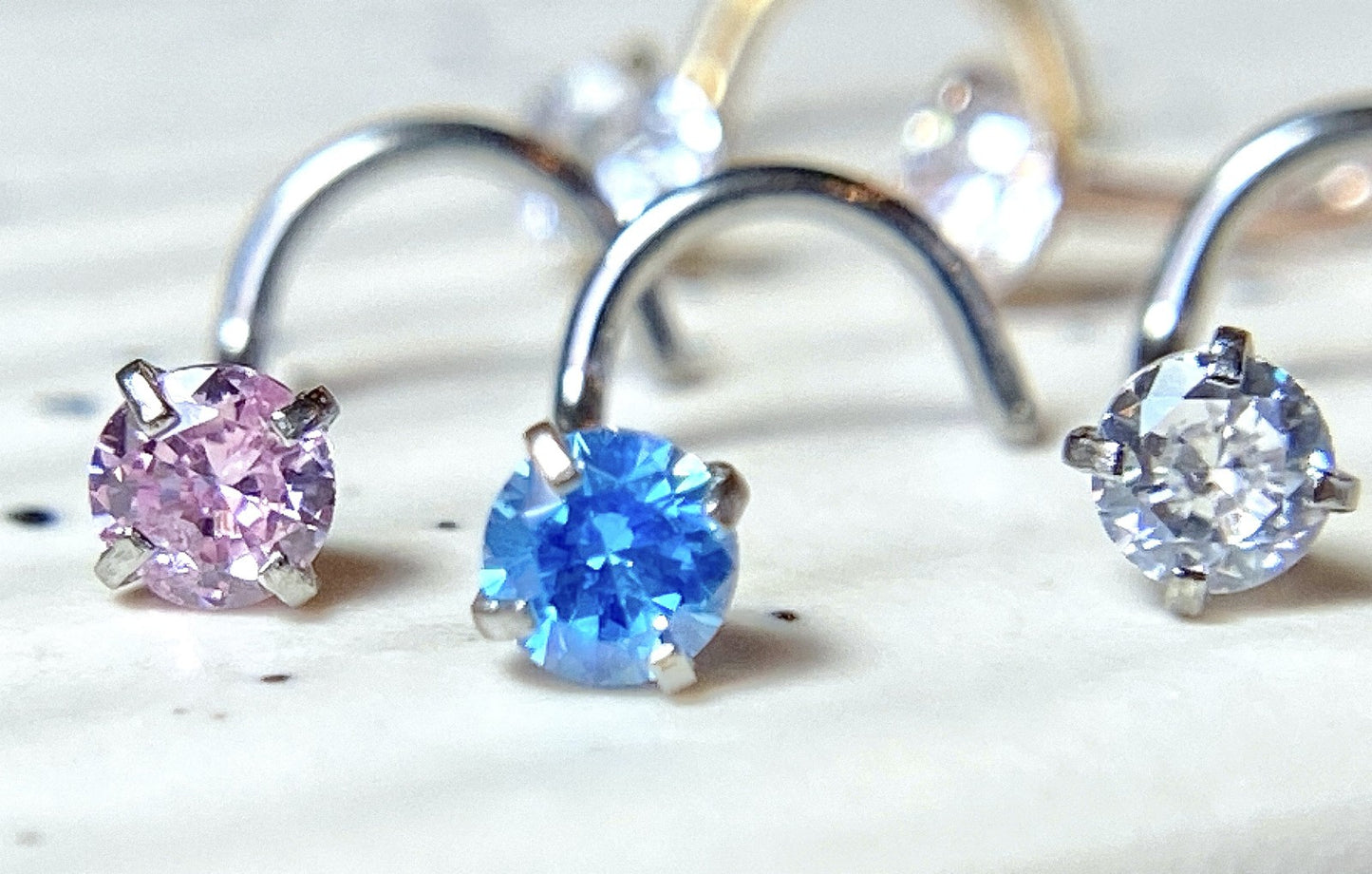 5pcs Prong Set Gem Nose Ring Screws 316L Surgical Steel - choose gem size