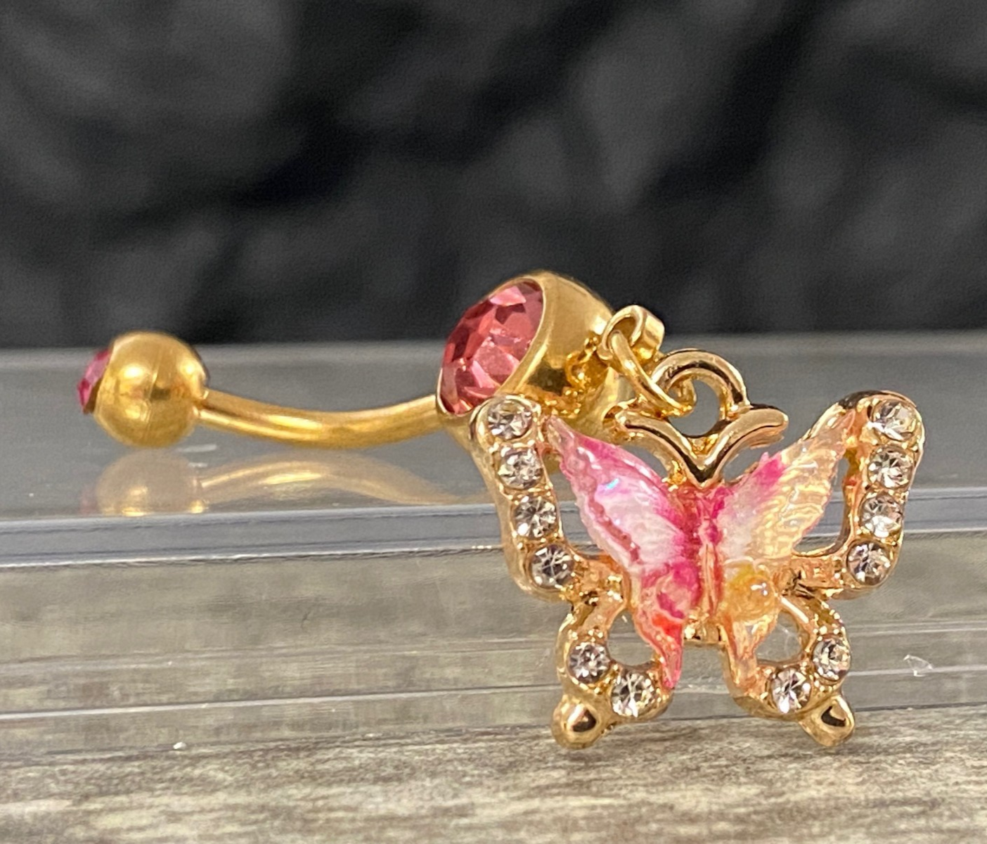 1pc Butterfly Double CZ Gem Belly Ring Navel Piercing Pierced Naval Body Jewelry