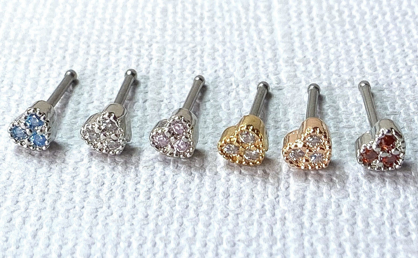 1pc CZ Gem Paved Heart 20g Nose Ring Stud Bone 316L Surgical Steel