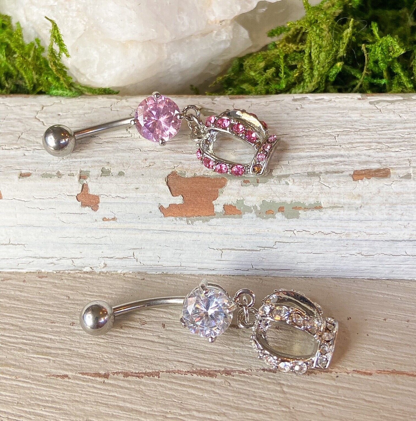 1pc Royal Crown Paved CZ Gem Dangle Belly Ring Navel Piercing Naval Body Jewelry