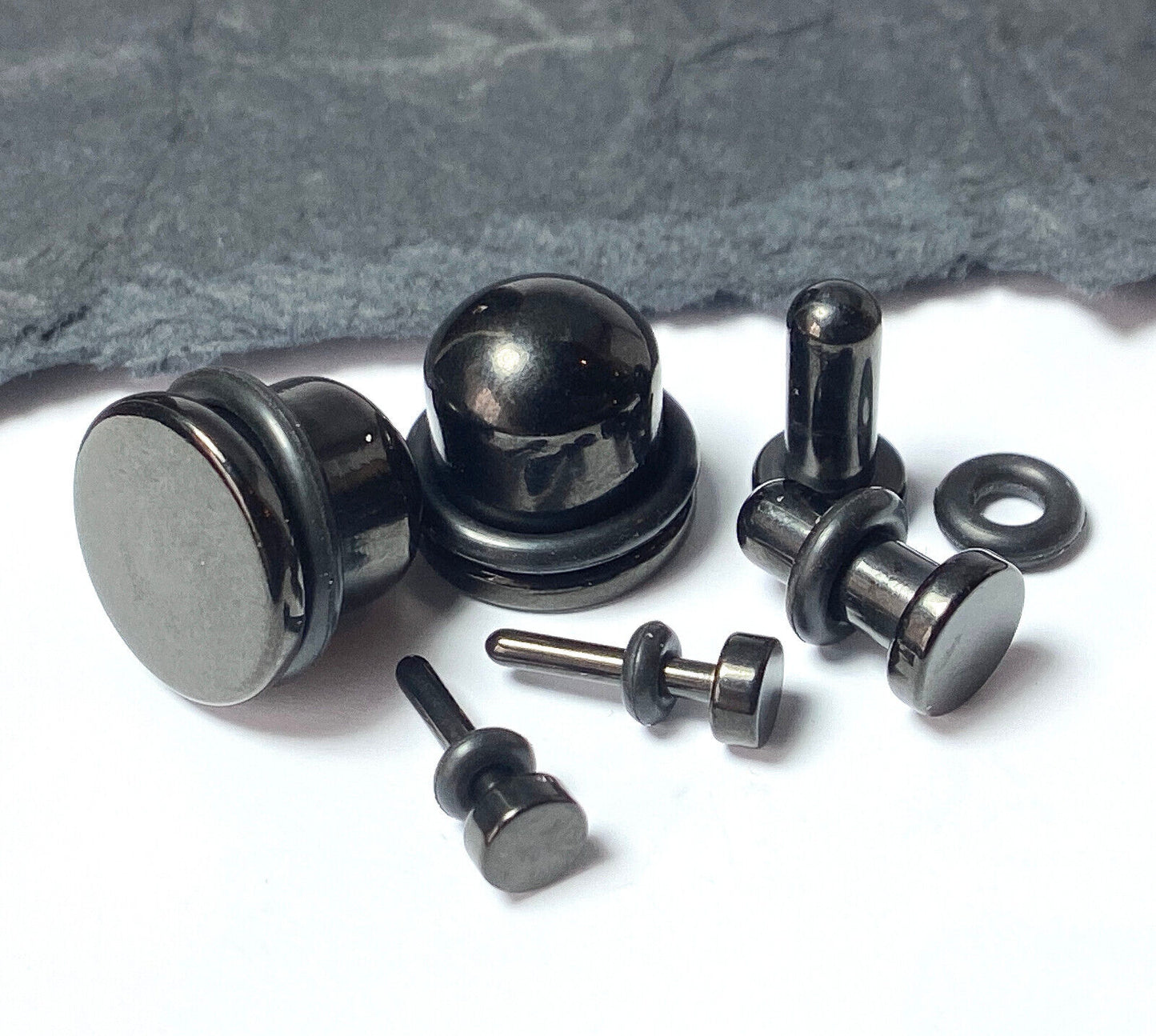 PAIR 316L Surgical Steel Black Flat Head Plugs Tunnels Gauges Body Jewelry