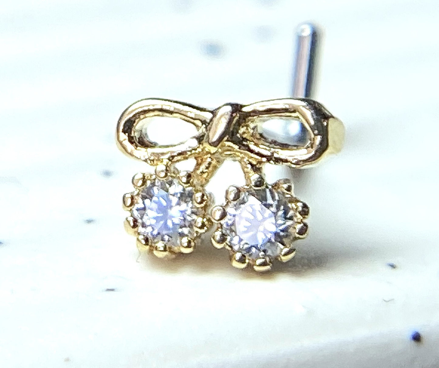 1pc CZ Set Ribbon L-Bend 20g Nose Ring Stud Screw 316L Surgical Steel