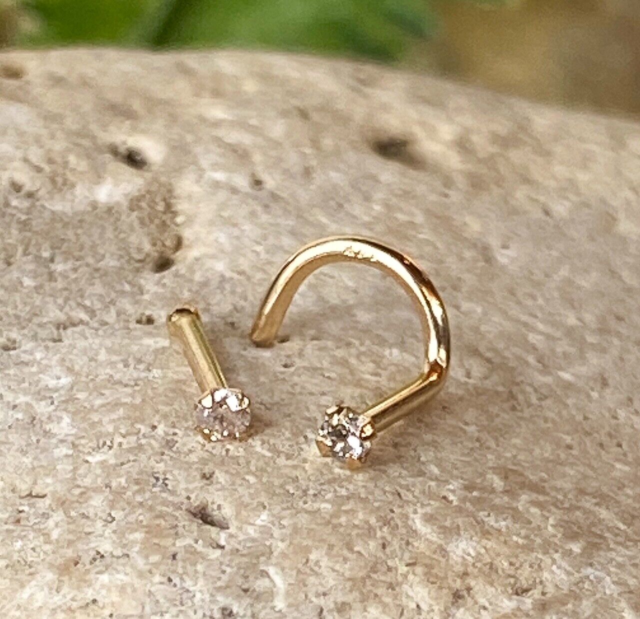 14kt Solid Gold 1.5mm Diamond Nose Ring 20g 20 gauge stud or screw white