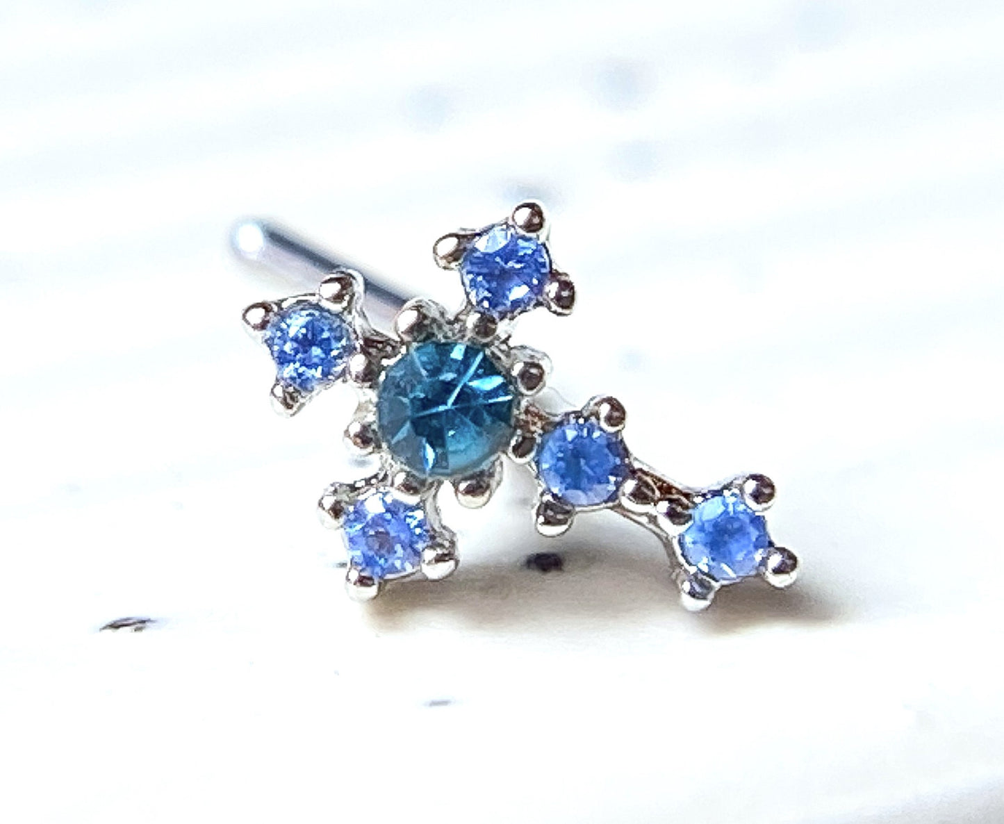 1pc CZ Gem Cross L-Bend 20g Nose Ring Stud Screw 316L Surgical Steel