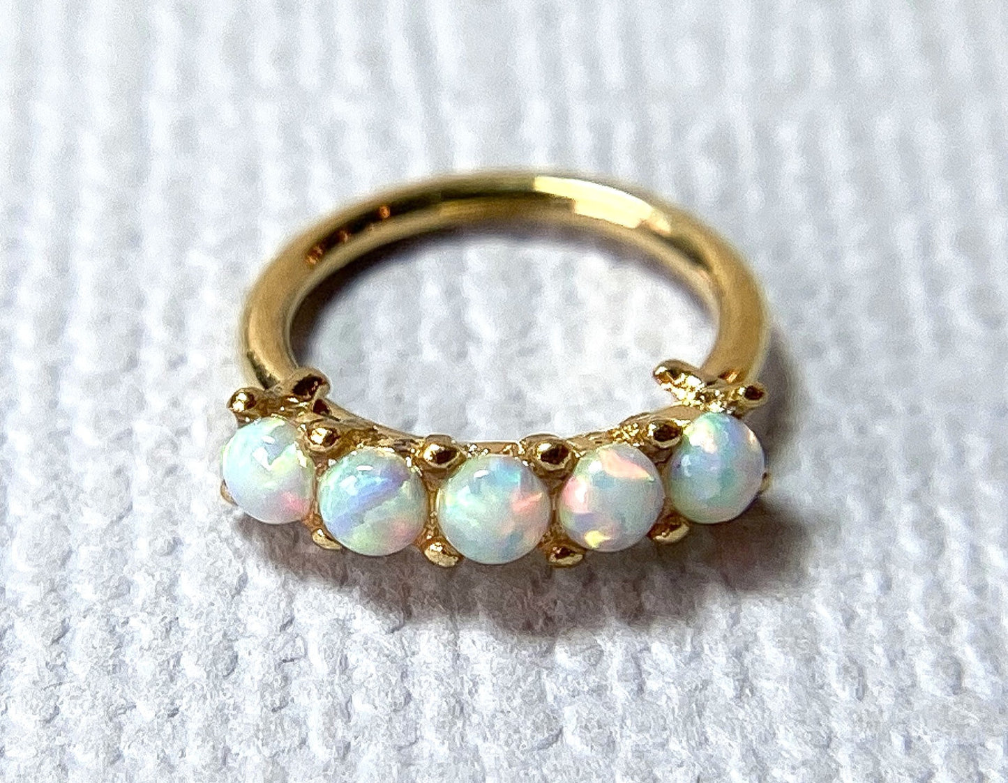 1pc Bendable Hoop Ring With Five Prong Set Opals Annealed 316L Surgical Steel