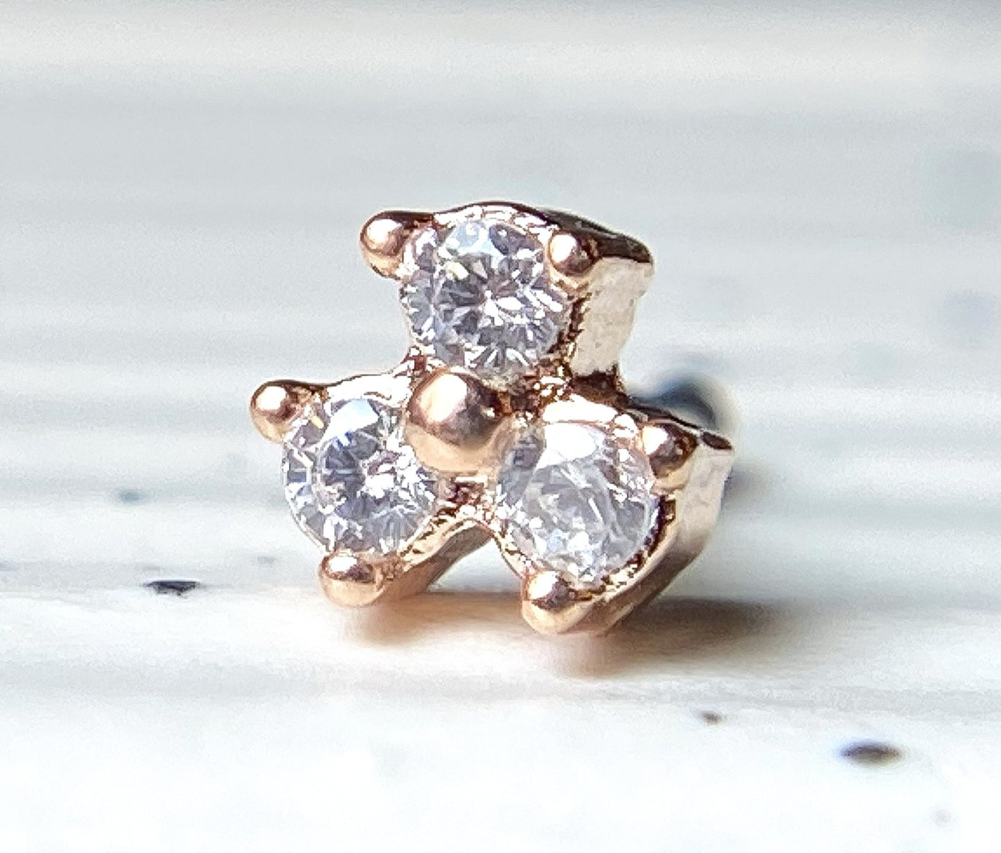 1pc Three CZ Gem Trinity Top 20g Nose Ring Stud Triangle 316L Surgical Steel