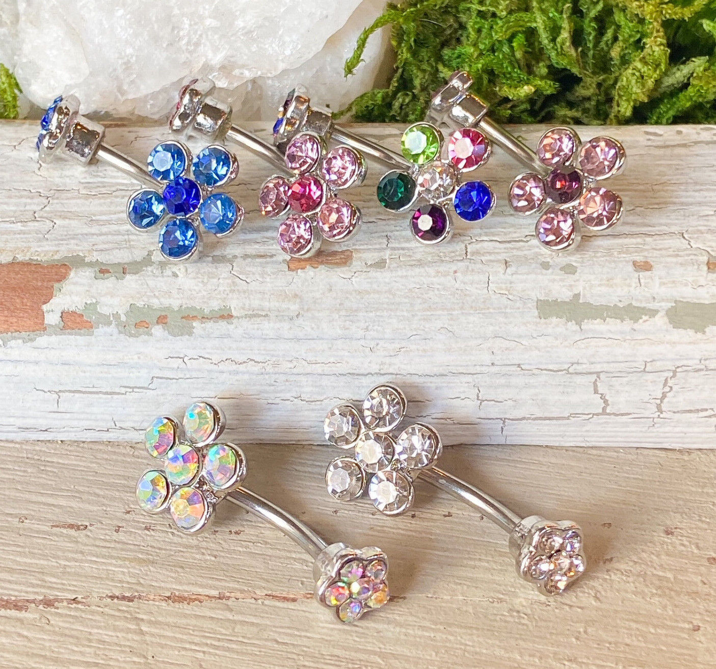 1pc Flower Double Gem Belly Ring Navel Piercing Pierced Naval Body Jewelry