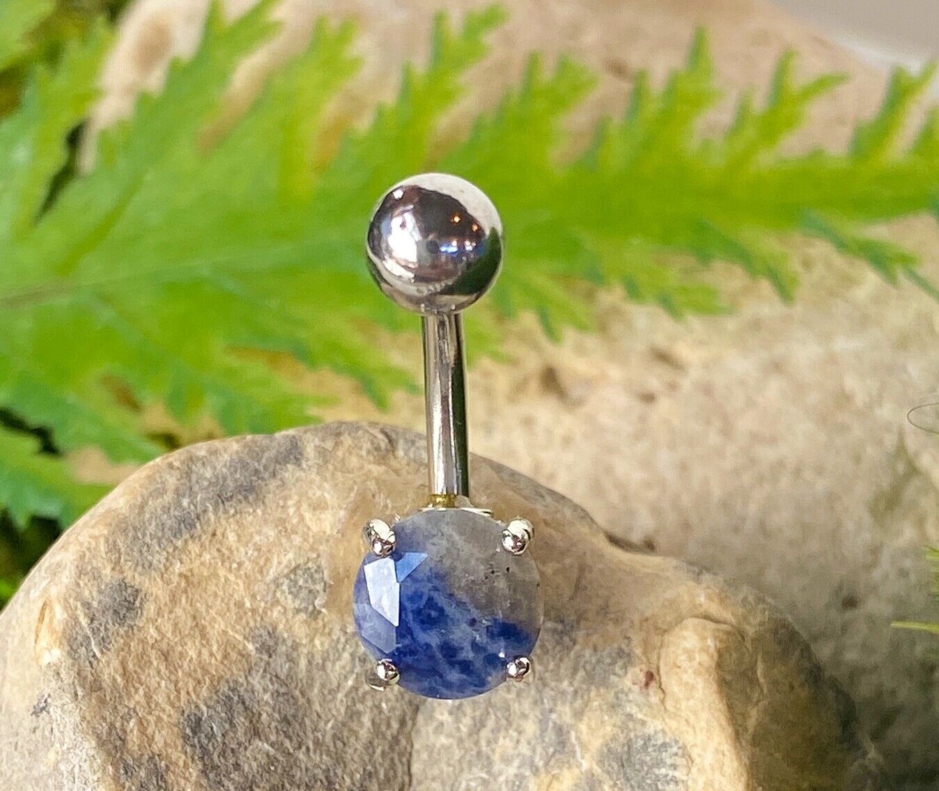 Solitaire Semi-Precious Belly Ring Natural Stone Pierced Navel Naval 14g Prong