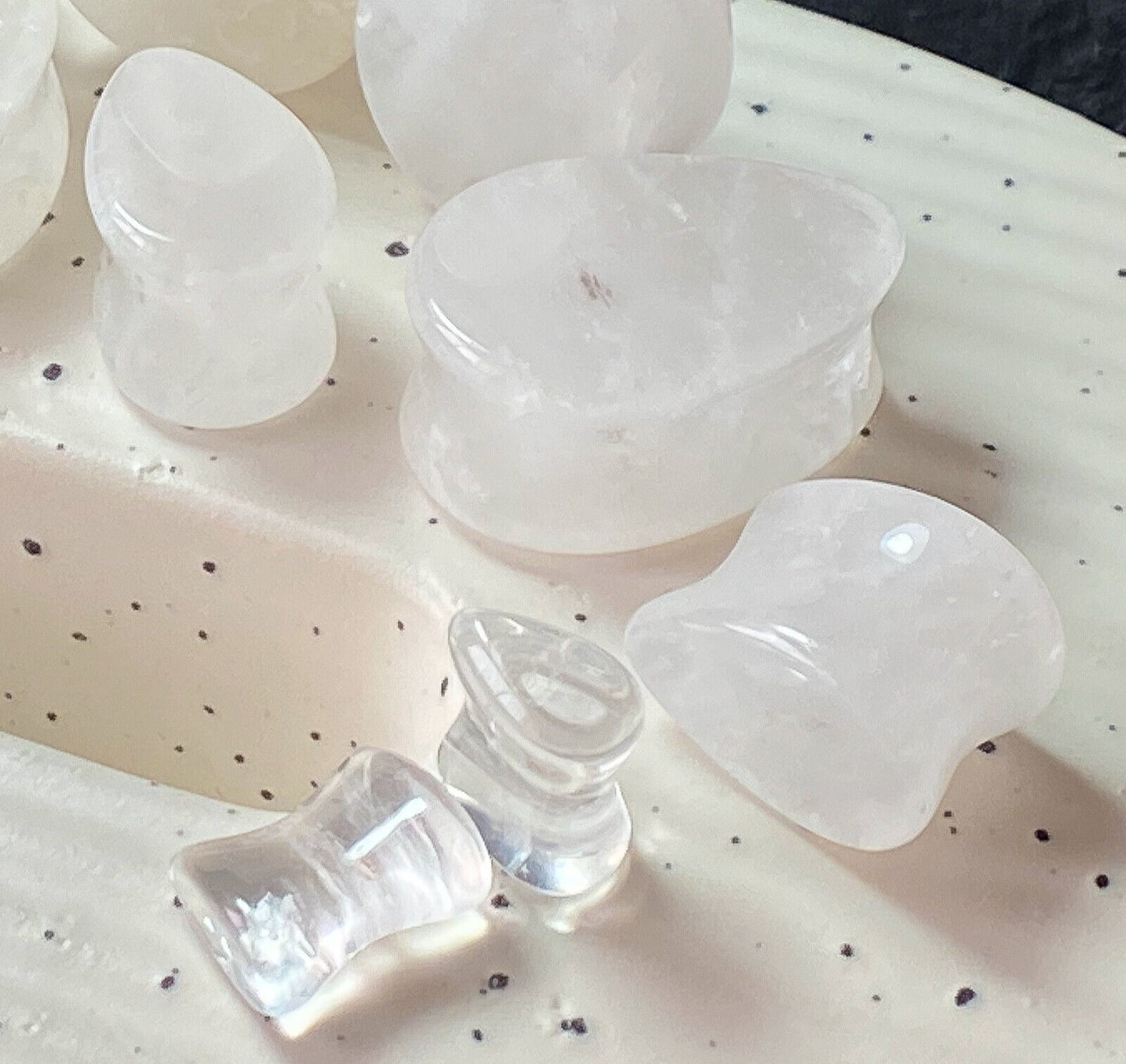 PAIR Clear Quartz Natural Stone Tear Drop Double Flare Plugs Organic Gauges