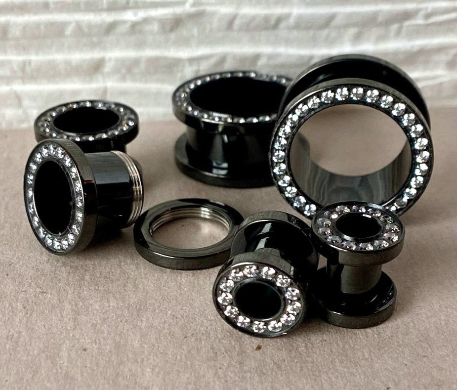 PAIR Solid Implant Grade Titanium Screw Fit CNC Gem Rim Tunnels Plugs Gauges