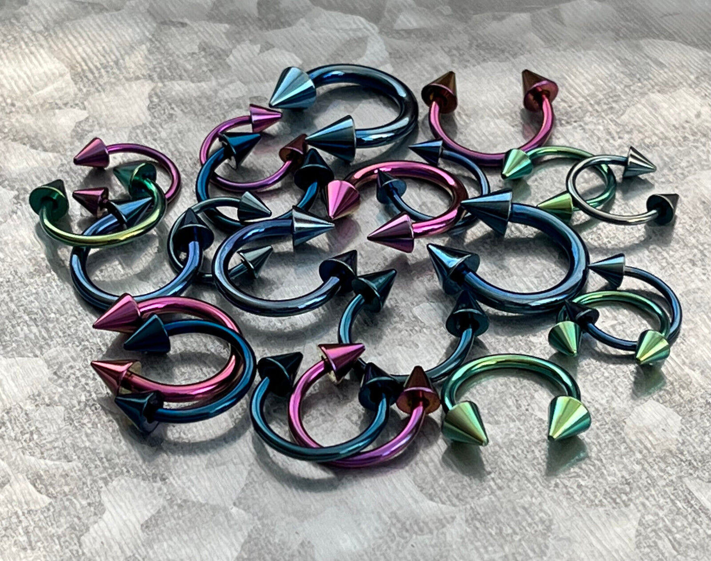 PAIR Titanium Spiked Circular Barbells Horseshoe Septum, Eyebrow, Nipple Rings