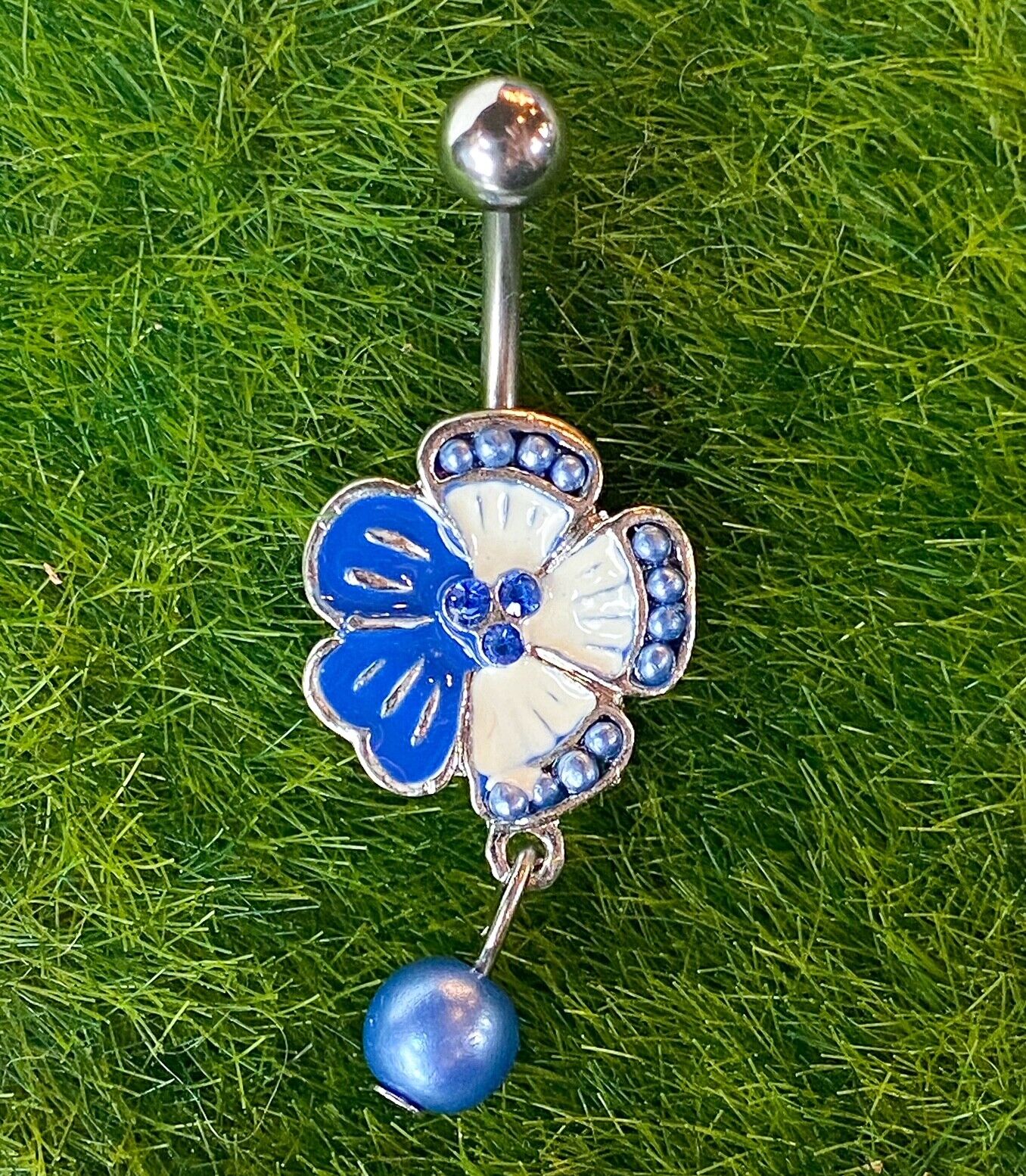 1pc Tropical Flower Pearl Dangle Belly Ring Navel Piercing Pierced Naval