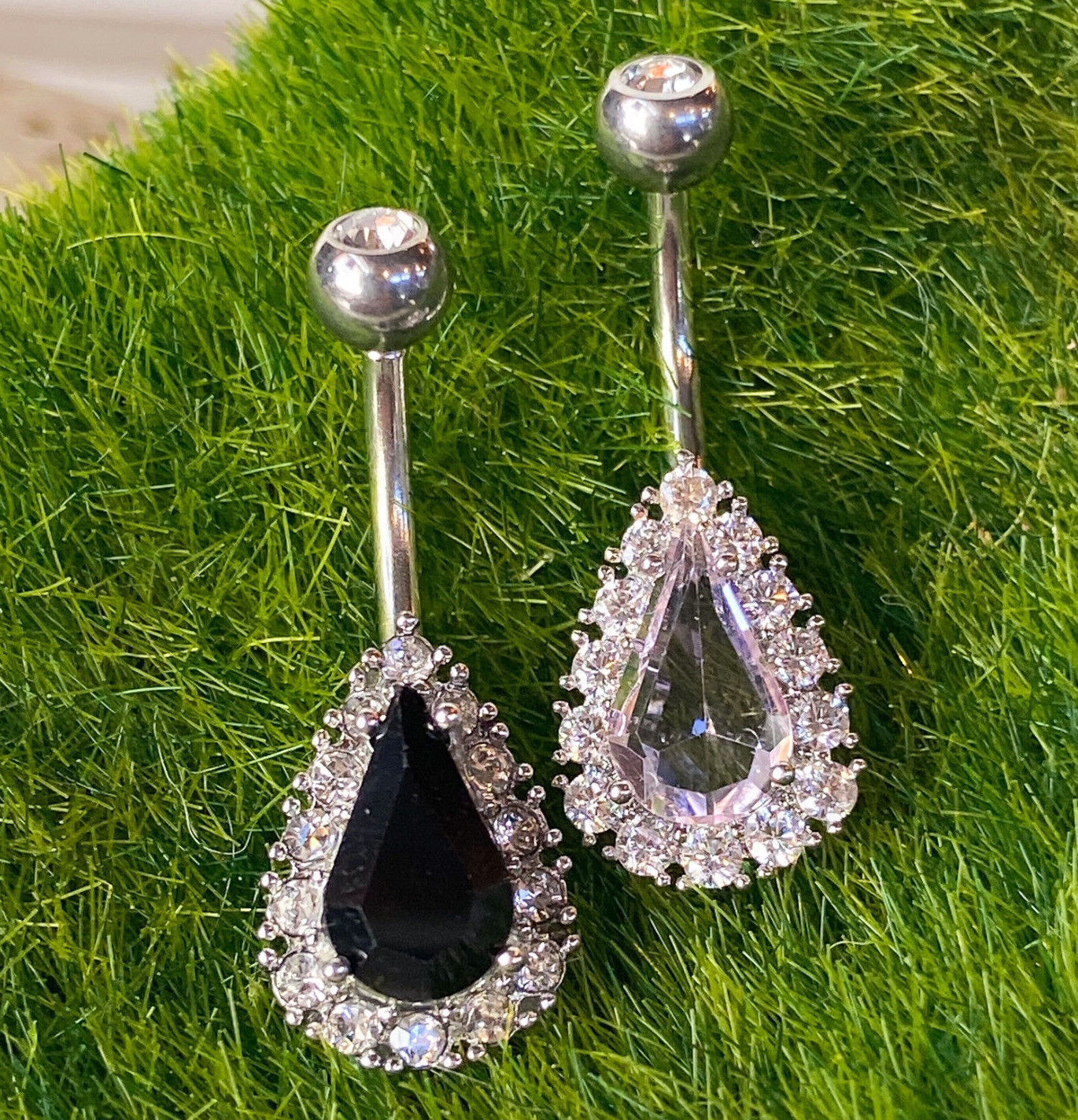 1pc Tear Drop CZ Paved Prong Set Belly Pierced Navel Naval Ring