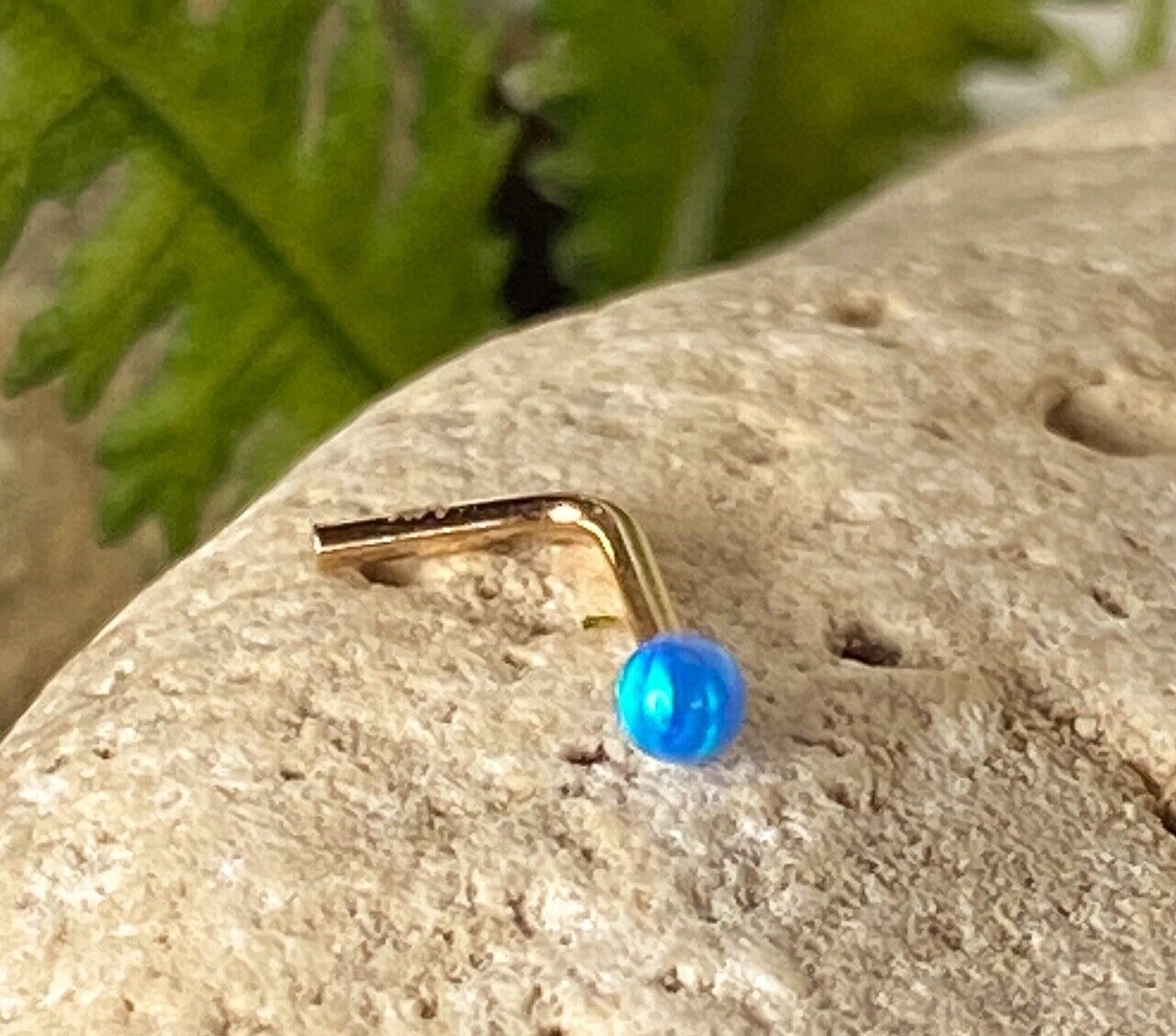 1pc 14kt Yellow Gold 20g Opal Ball L-Bend Nose Ring Nostril Piercing Stud Screw