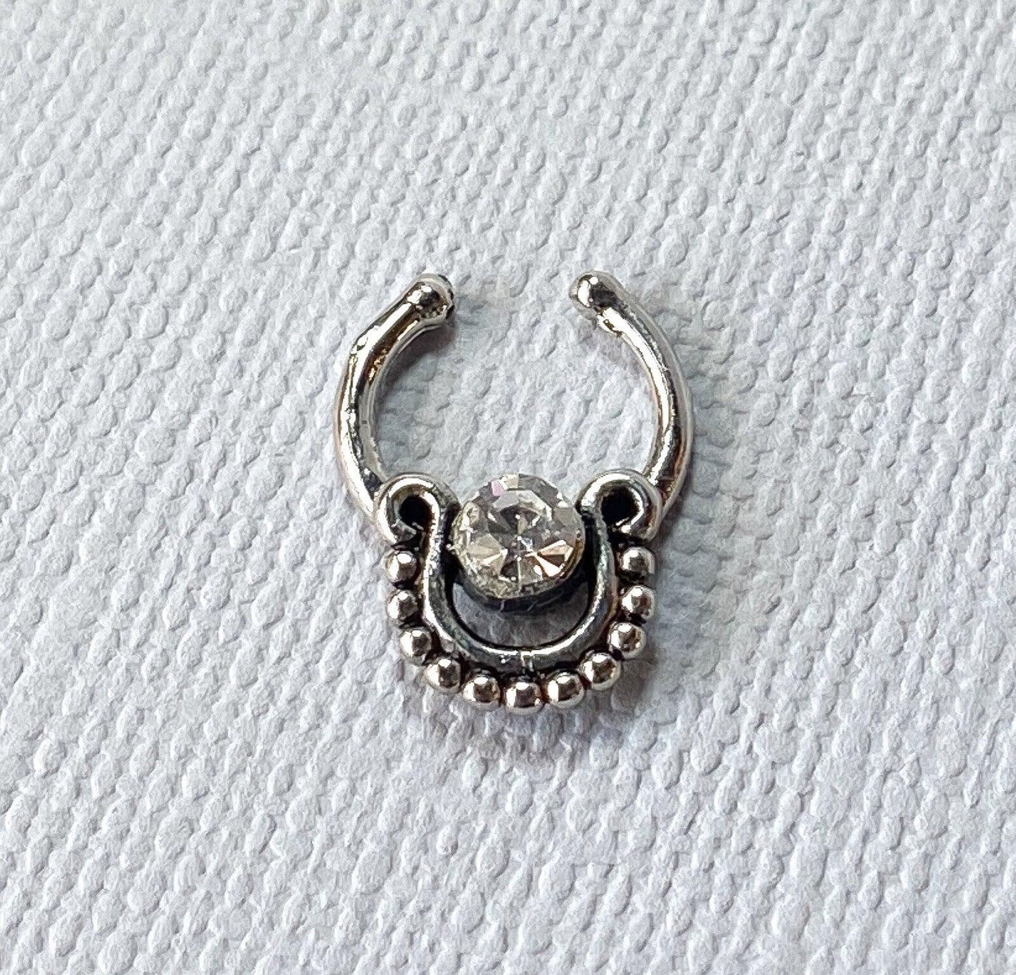 1pc Non-Piercing Beaded Trim w/Gems Septum Hanger Clip-On Fake Nose Ring