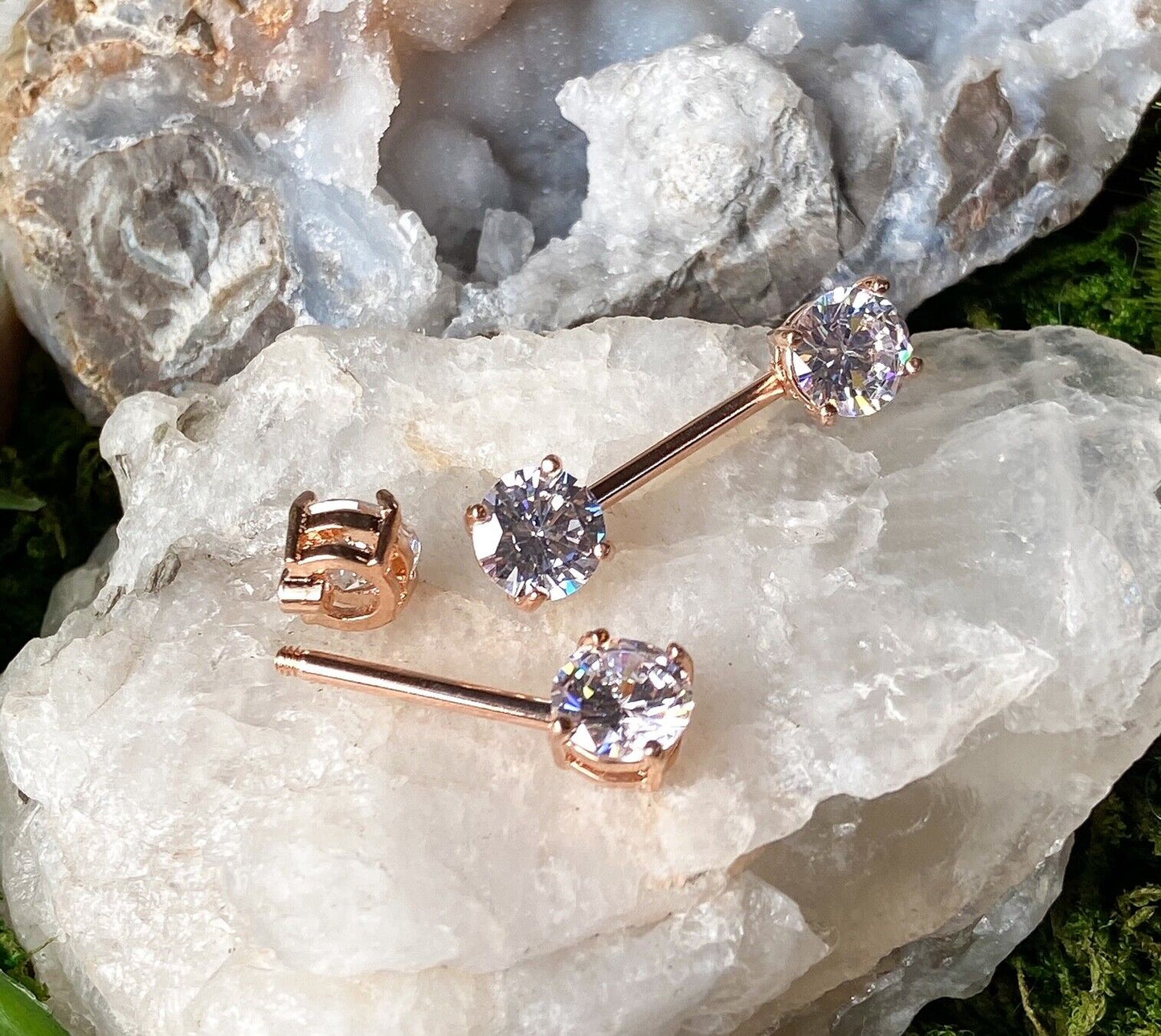 PAIR Double Round Gem 1/2" (12mm) Nipple Rings Barbells 14g 14 gauge