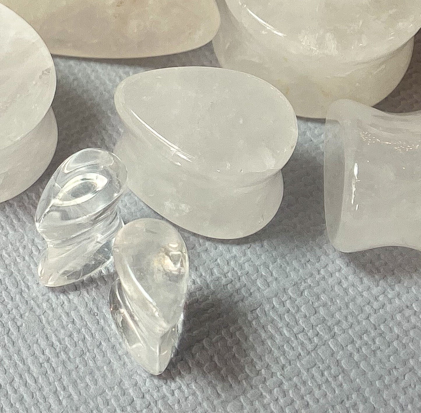PAIR Clear Quartz Natural Stone Tear Drop Double Flare Plugs Organic Gauges
