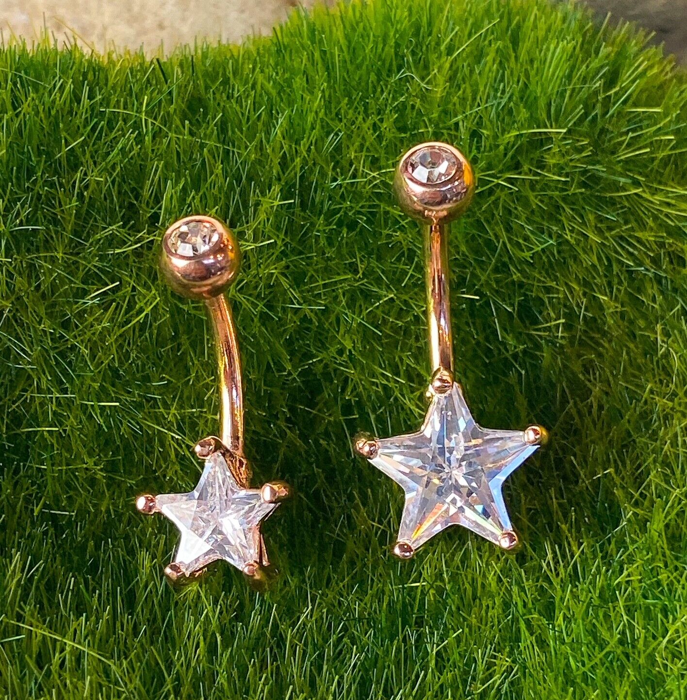 1pc Double Gemmed Star CZ Gem Prong Set Solitaire Belly Ring Navel Naval