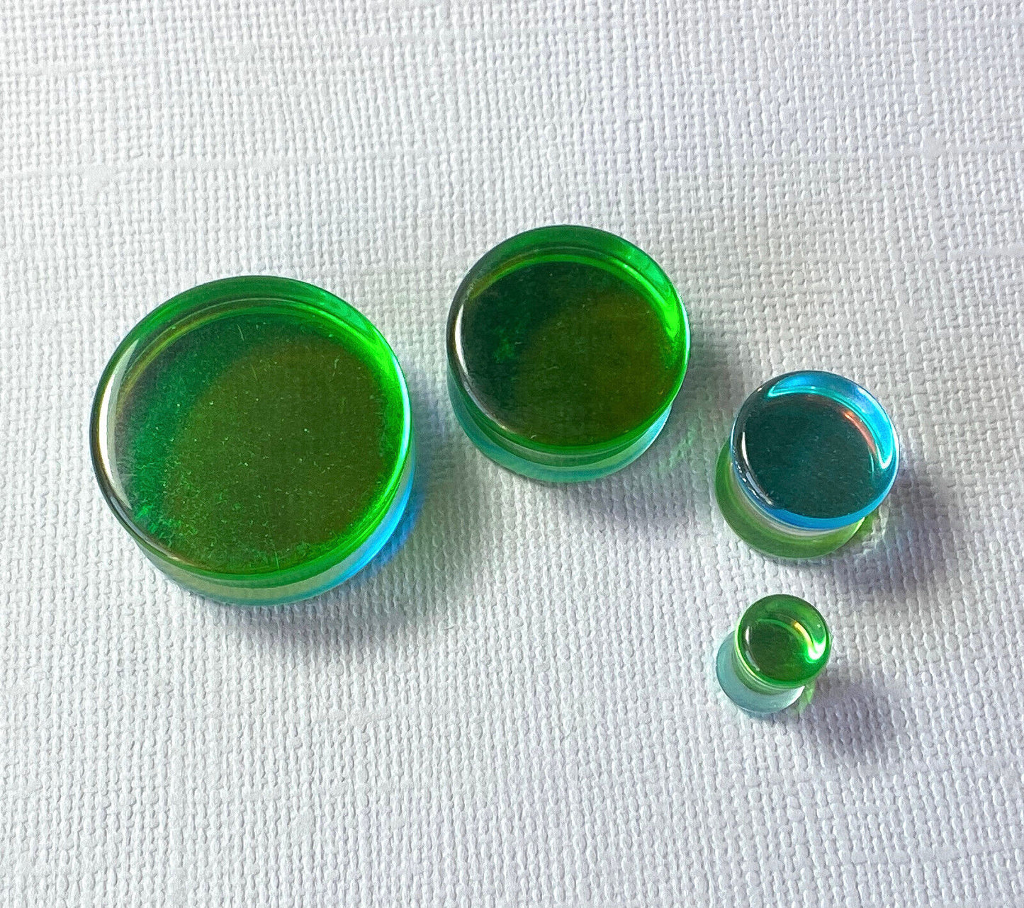 PAIR Green Iridescent Glass Double Flare Plugs Gauges Tunnels Body Jewelry