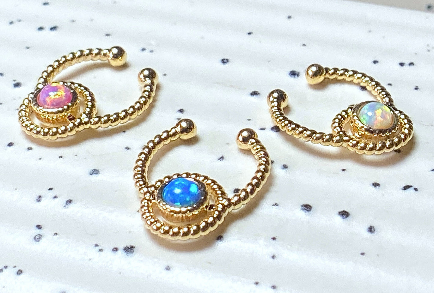 1pc NON-Piercing Gold Roped Circle Opal Septum Ring Hanger Faux Fake