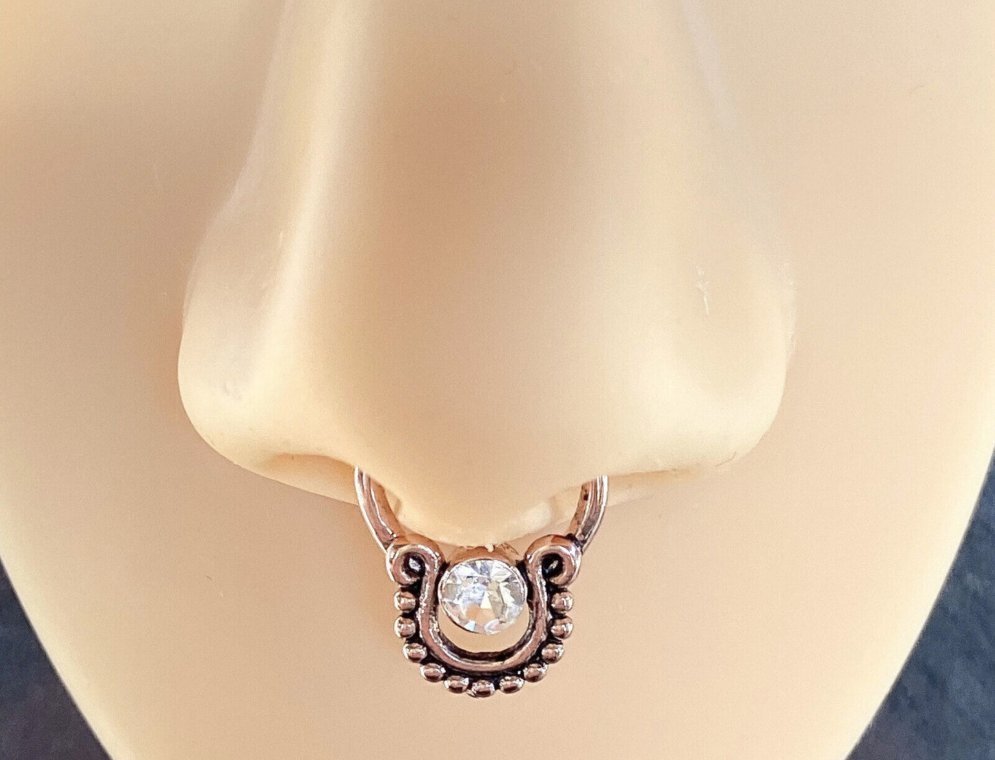 1pc Non-Piercing Beaded Trim w/Gems Septum Hanger Clip-On Fake Nose Ring
