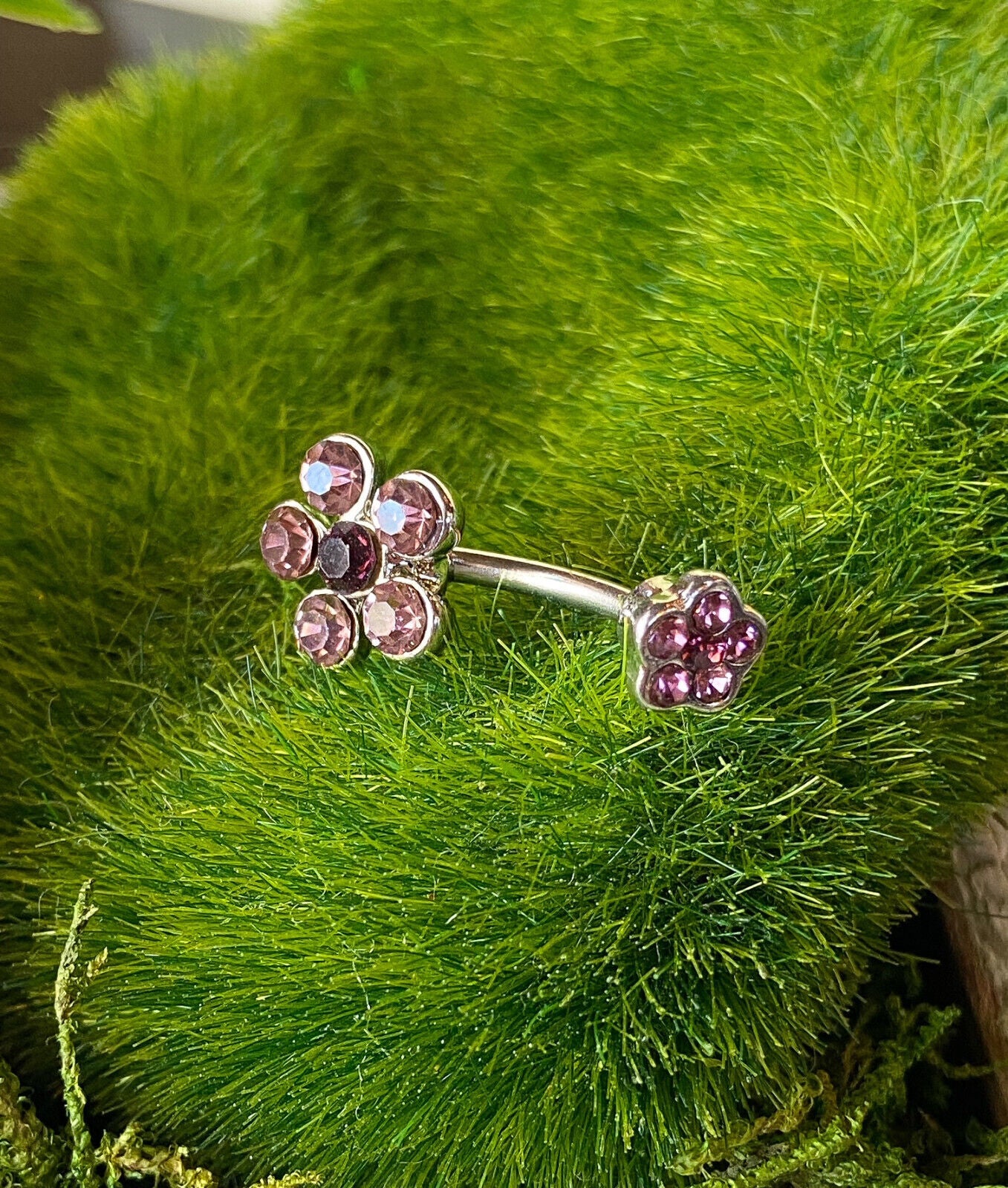 1pc Flower Double Gem Belly Ring Navel Piercing Pierced Naval Body Jewelry
