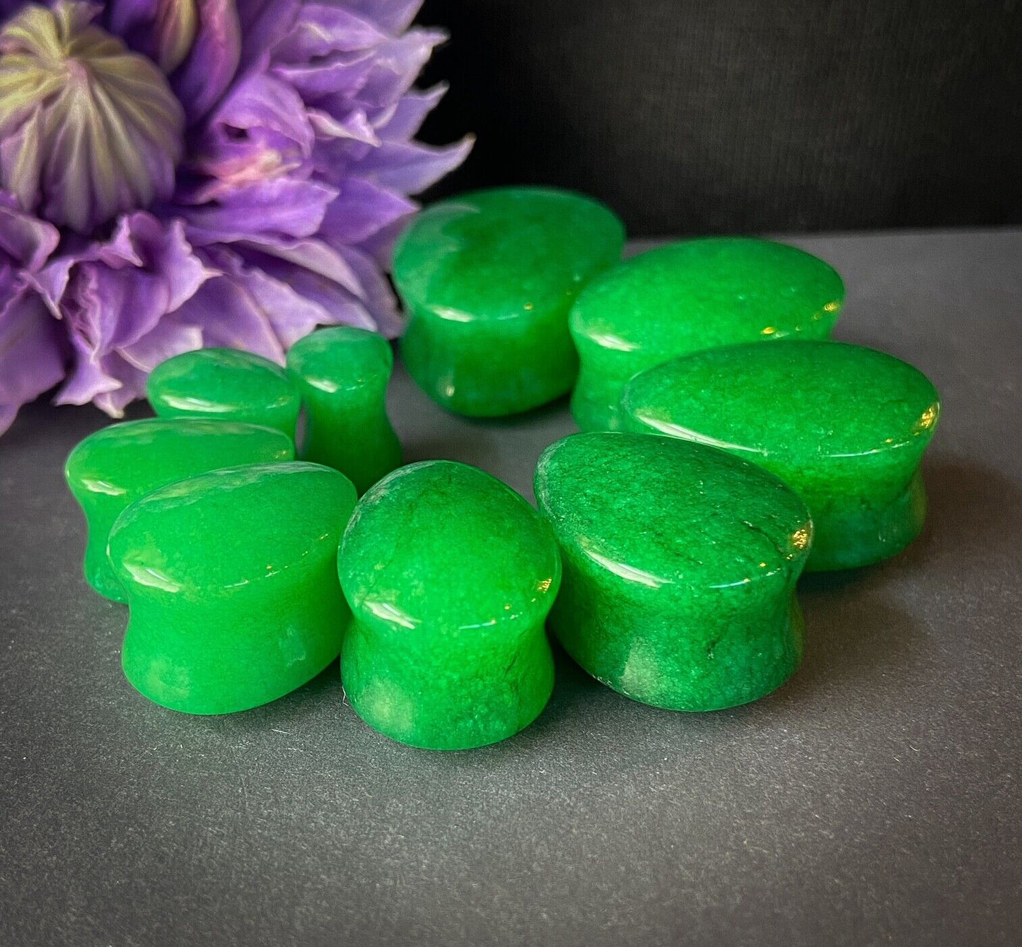 PAIR Dye Enhanced Real Green Jade Teardrop Stone Plugs Gauges Organic Piercing Body Jewelry