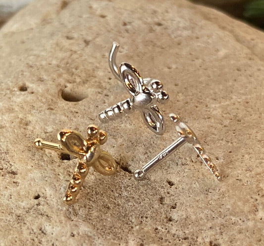 14kt Solid Gold Dragonfly Nose Ring 20g Yellow or White, Screw or Stud / Bone