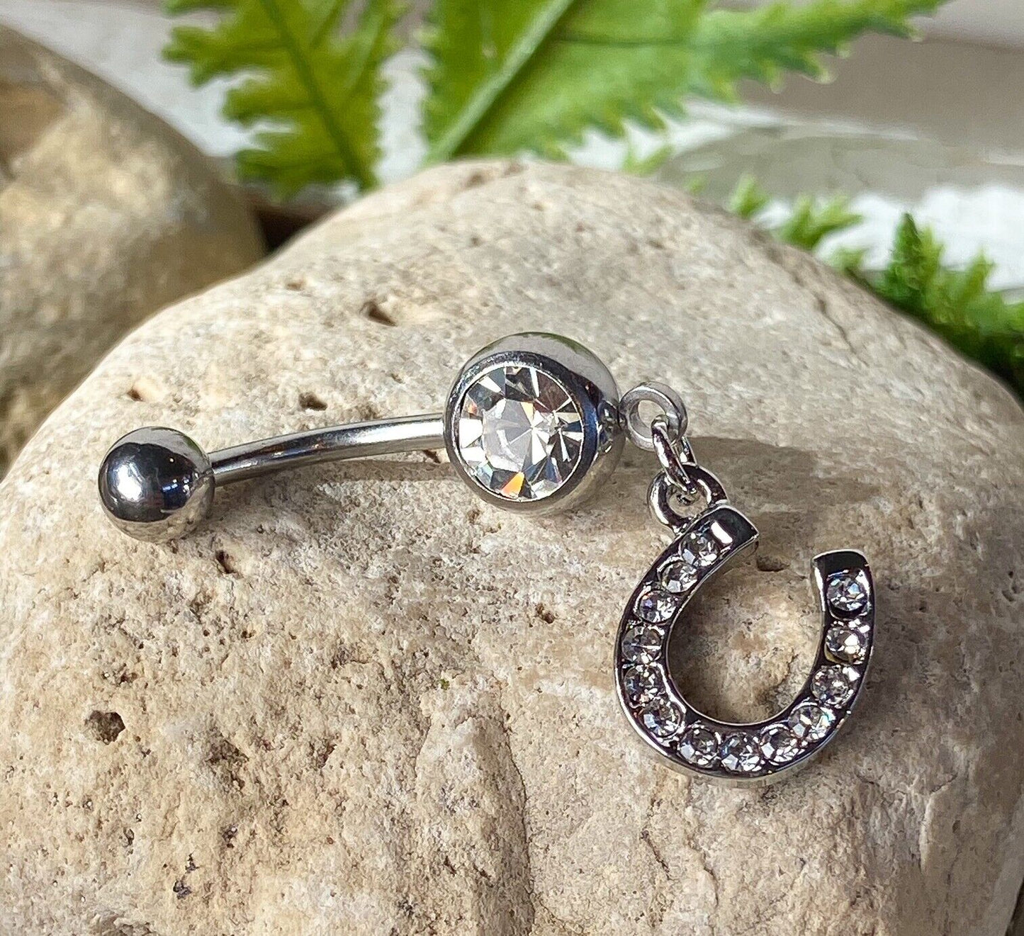 Horseshoe Clear Gem Belly Ring Navel Naval Lucky Horse Shoe Clear, Pink