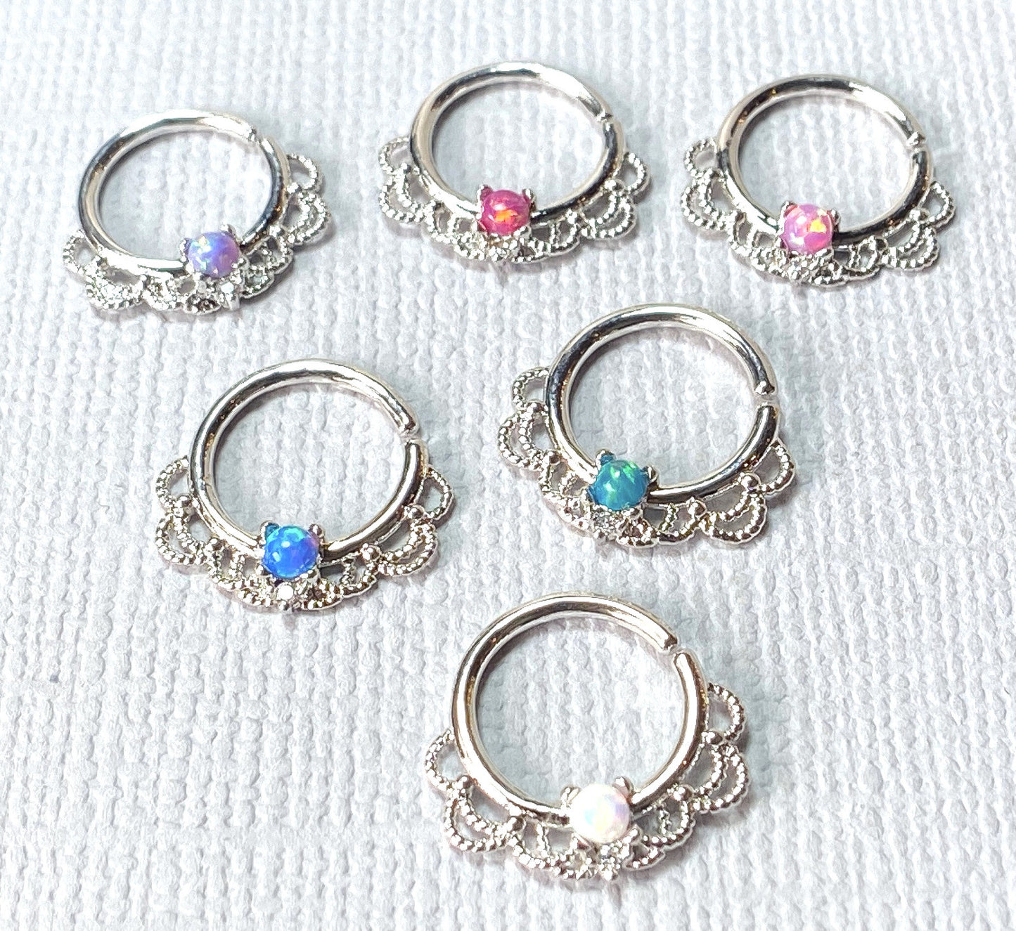 1pc Opal Filigree Hoop Ring for Nose Septum Daith Rook Tragus Ear Cartilage