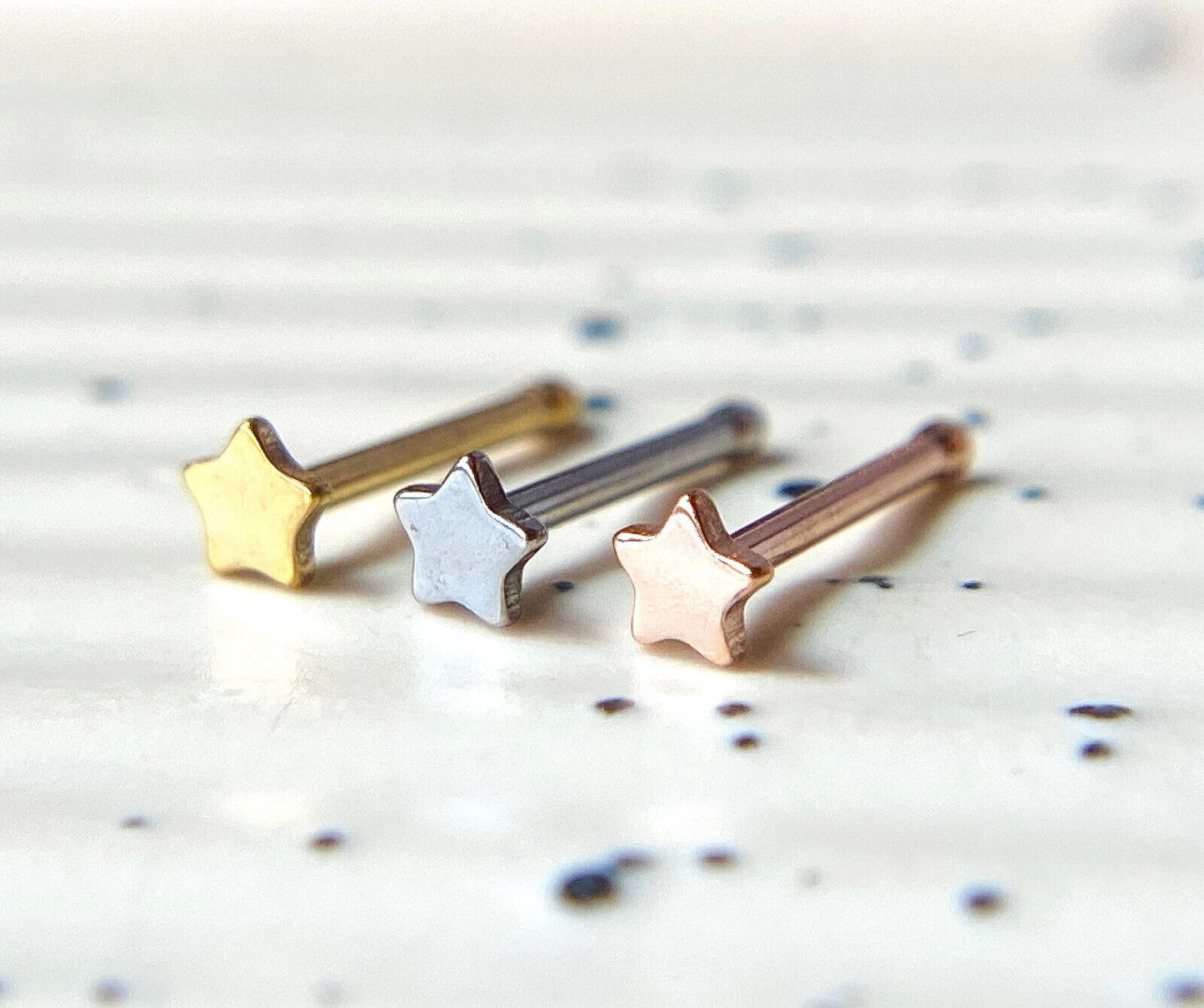 3pcs Star Style Nose Rings Studs Bones 316L Surgical Steel Ion Plated