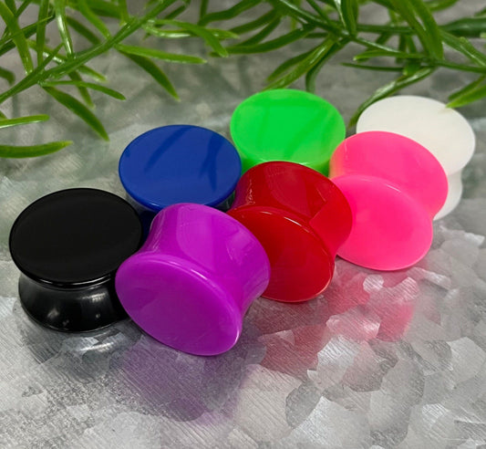 PAIR Solid Color Saddle Plugs Acrylic Tunnels Earlets Gauges Body Jewelry