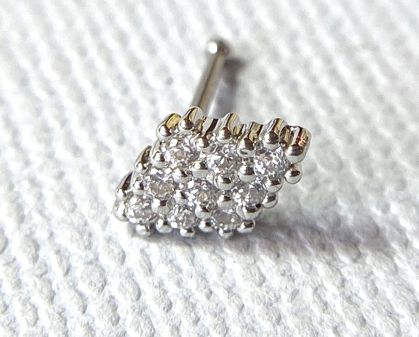 1pc CZ Paved Rhombus-Shaped 20g Nose Ring Stud Bone 316L Surgical Steel