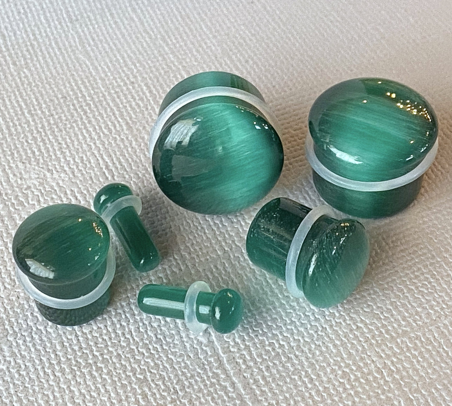 PAIR Teal Cat Eye Stone Plugs Single Flare Tunnels Earlets Gauges Body Jewelry