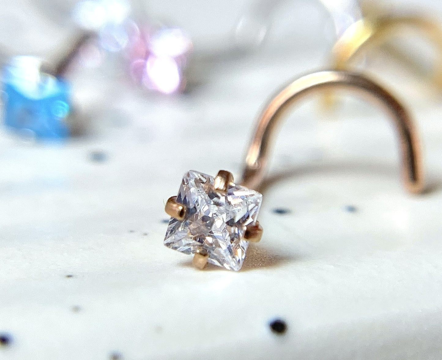 5pcs Prong Set Square Gem Nose Ring Screws 316L Surgical Steel Body Jewelry