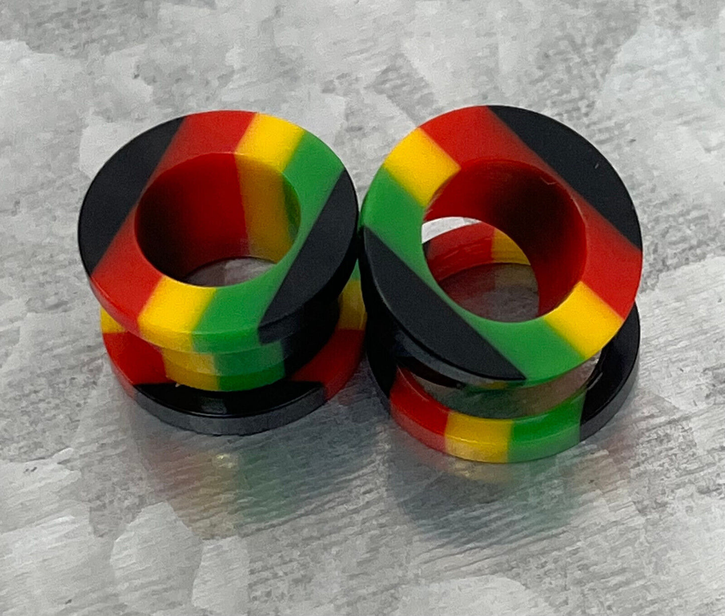 PAIR Rasta Striped Screw Fit Tunnels Plugs Gauges Acrylic Body Jewelry