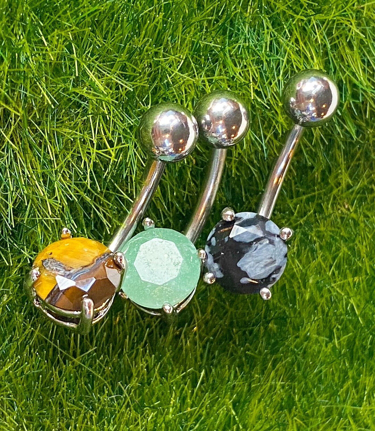 Solitaire Semi-Precious Belly Ring Natural Stone Pierced Navel Naval 14g Prong