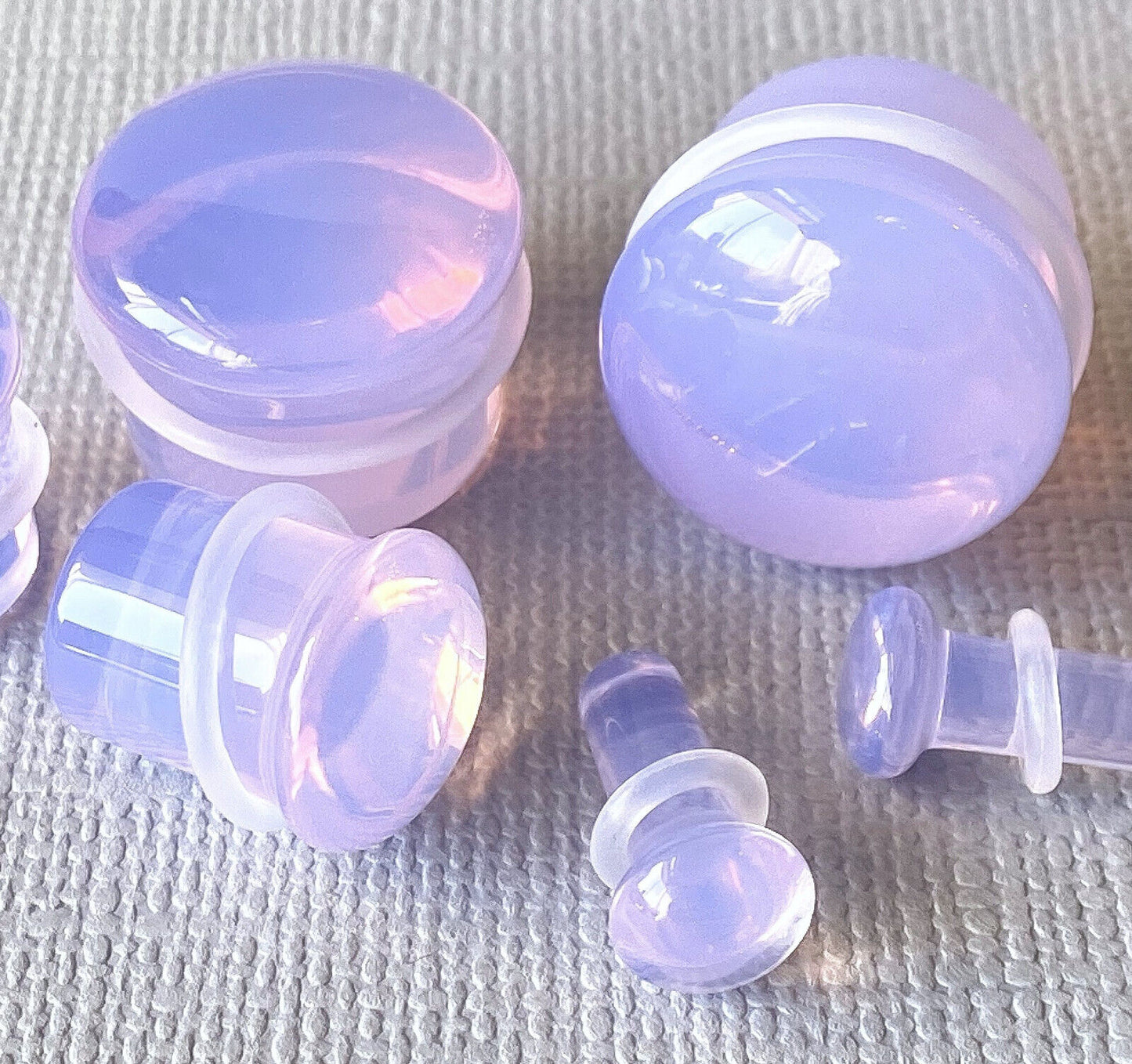 PAIR Lavender Opalite Single Flare Plugs Stone Glass Earlets Gauges Body Jewelry