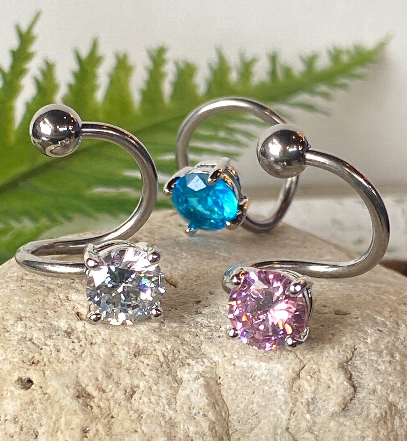 Round Twist CZ Gem Belly Ring Navel Piercing Pierced Naval Clear, Pink, Aqua