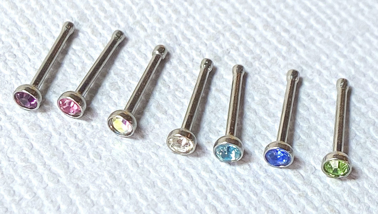 7pc Value Pack CZ Gem 20g Surgical Steel Nose Studs Bones Rings