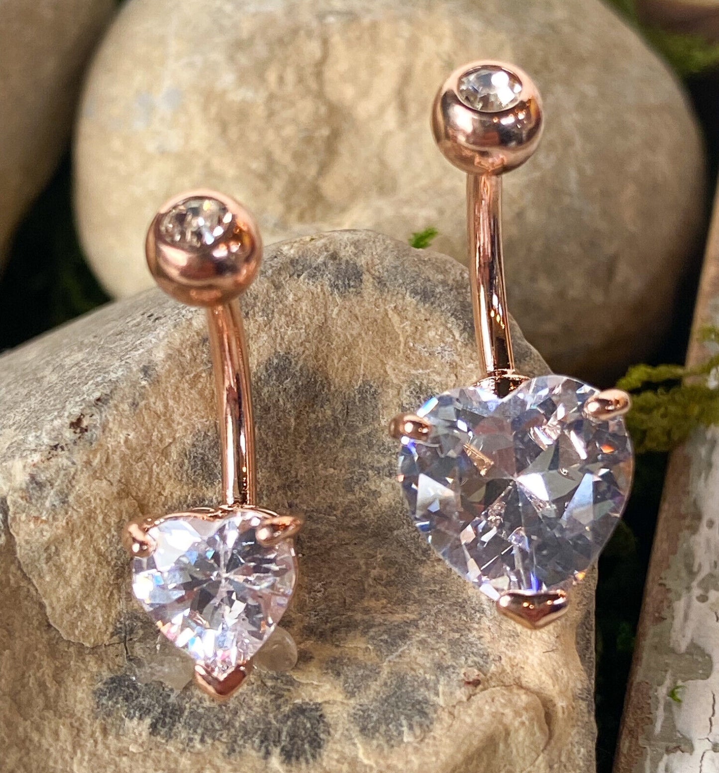 1pc Double Gemmed Heart CZ Gem Prong Set Solitaire Belly Ring Navel Naval