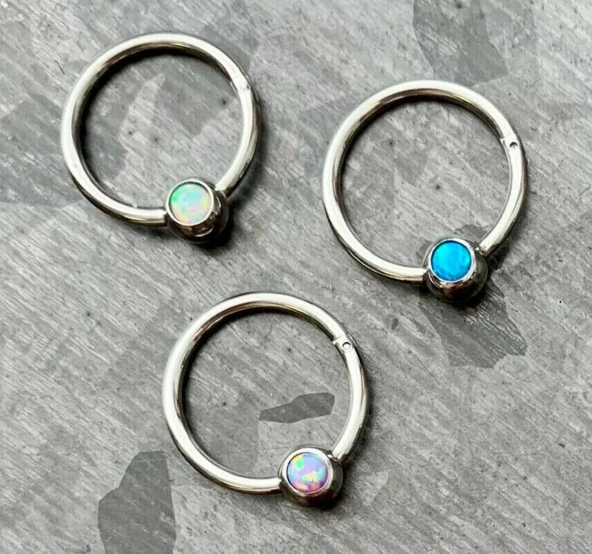 1pc Opal Ball Hinged Segment Ring Septum Clicker Captive Bead Helix Cartilage