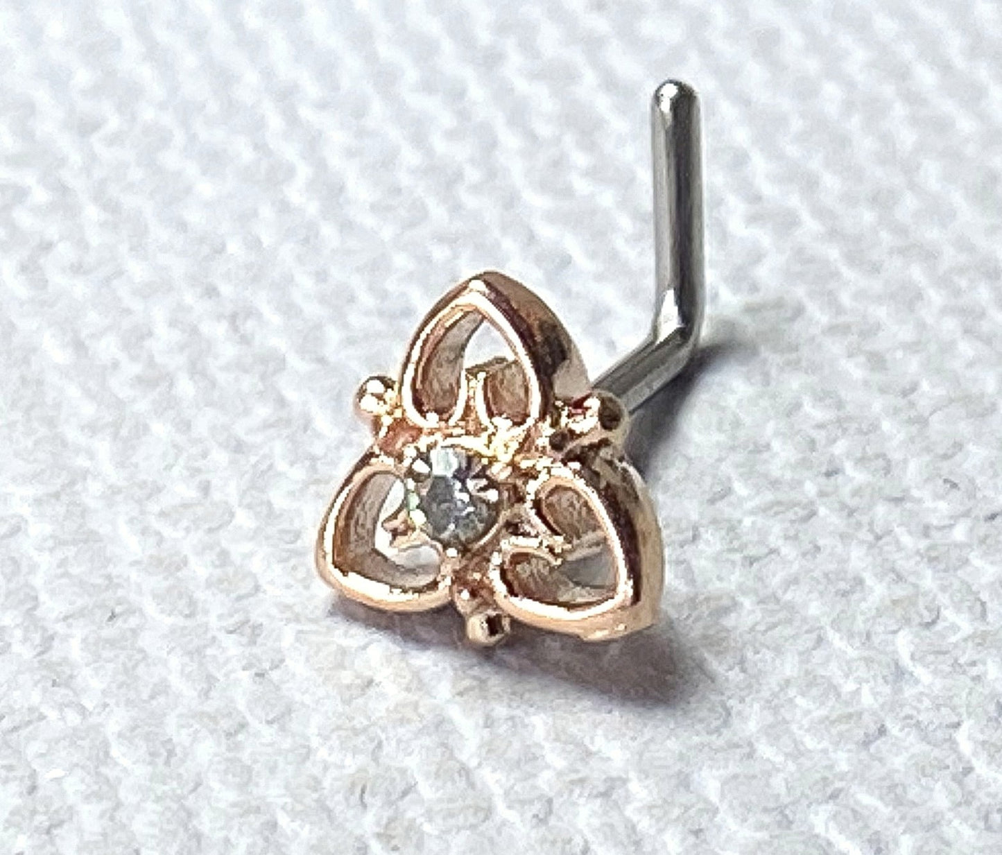 1pc Heart Filigree Gem L-Bend Nose Ring Stud Screw 316L Surgical Steel
