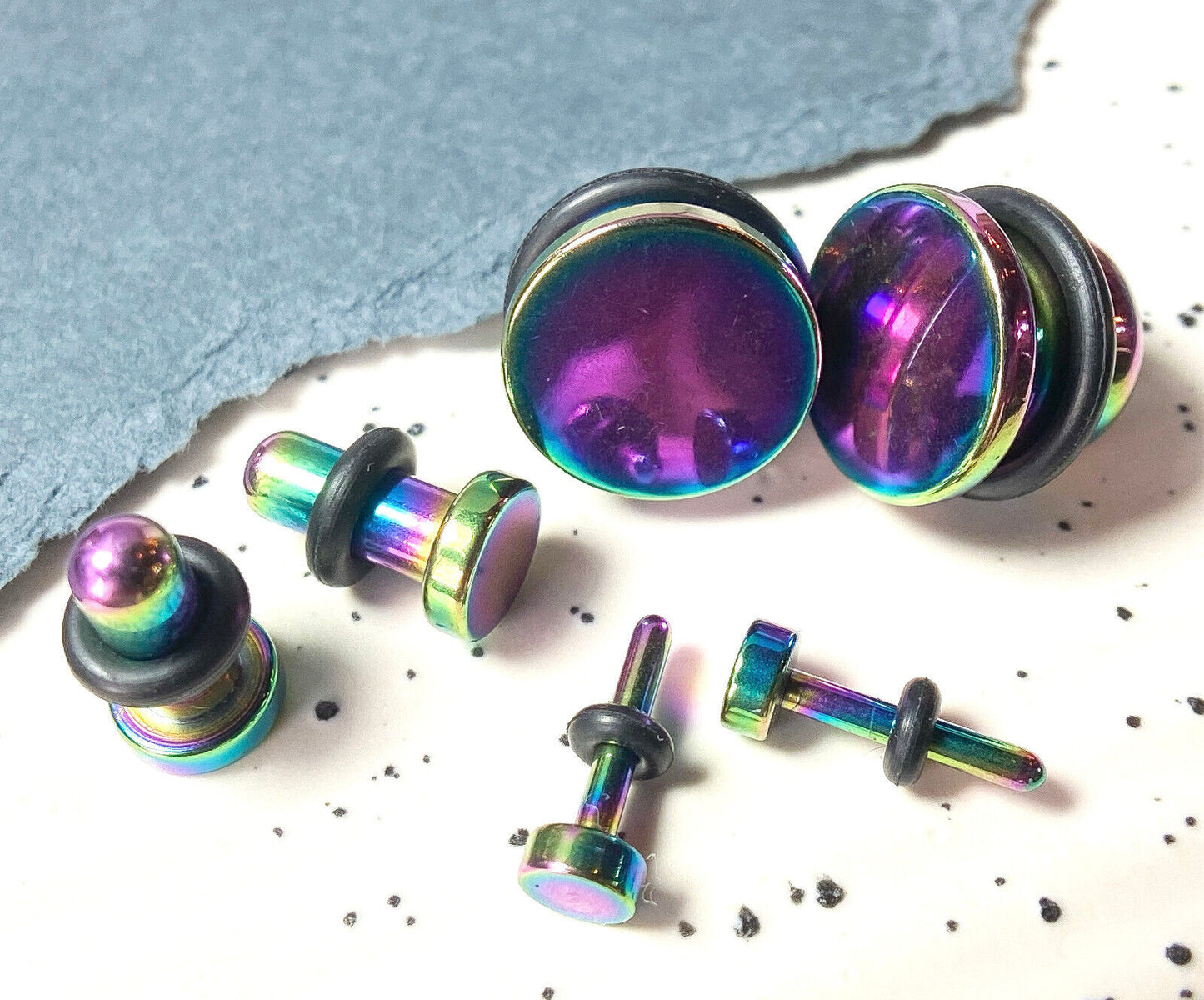 PAIR 316L Surgical Steel Rainbow Flat Head Plugs Tunnels Gauges Body Jewelry