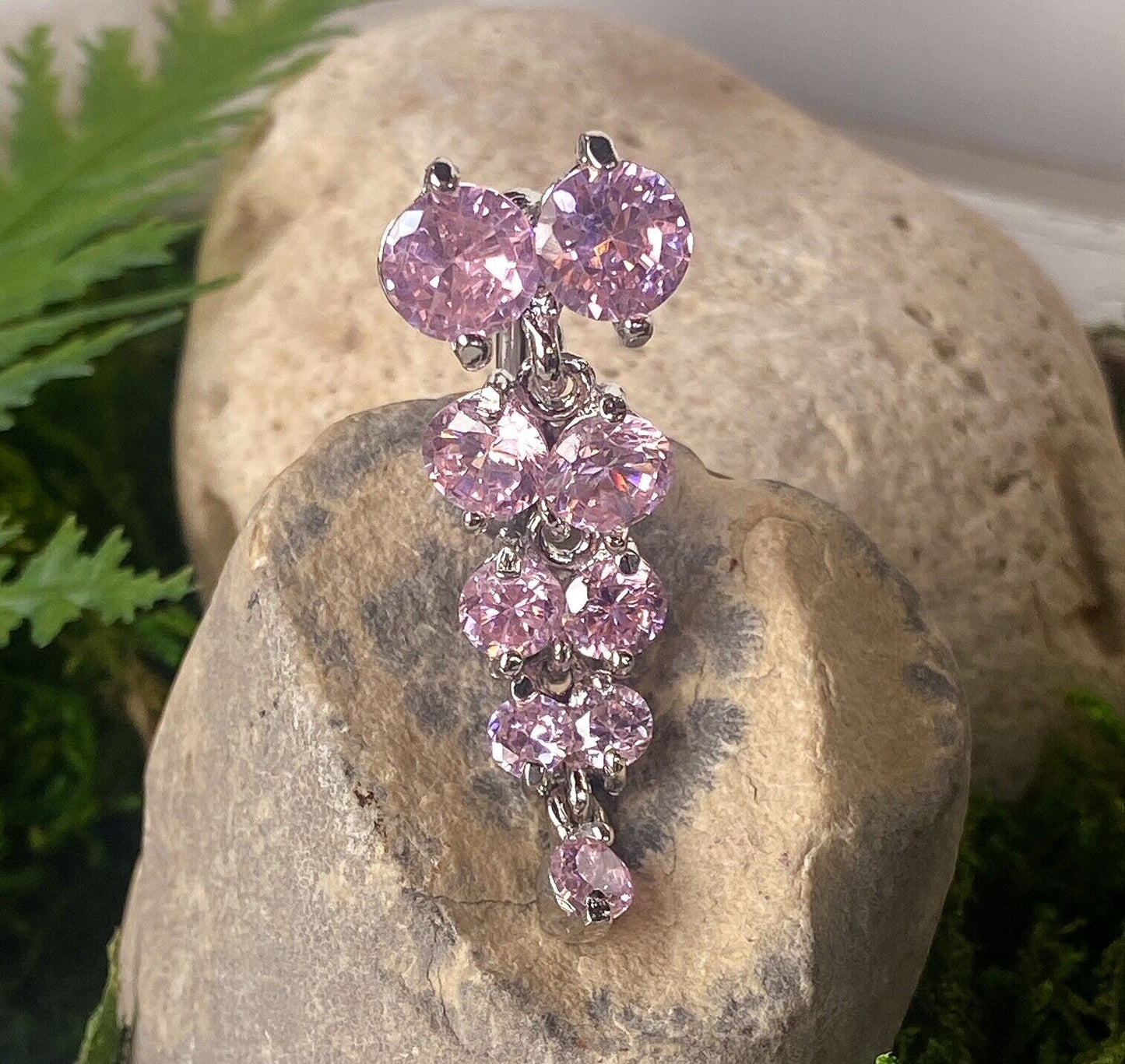 Reverse Chandelier Multi Gem Belly Ring Navel Naval Clear, Pink, Rainbow