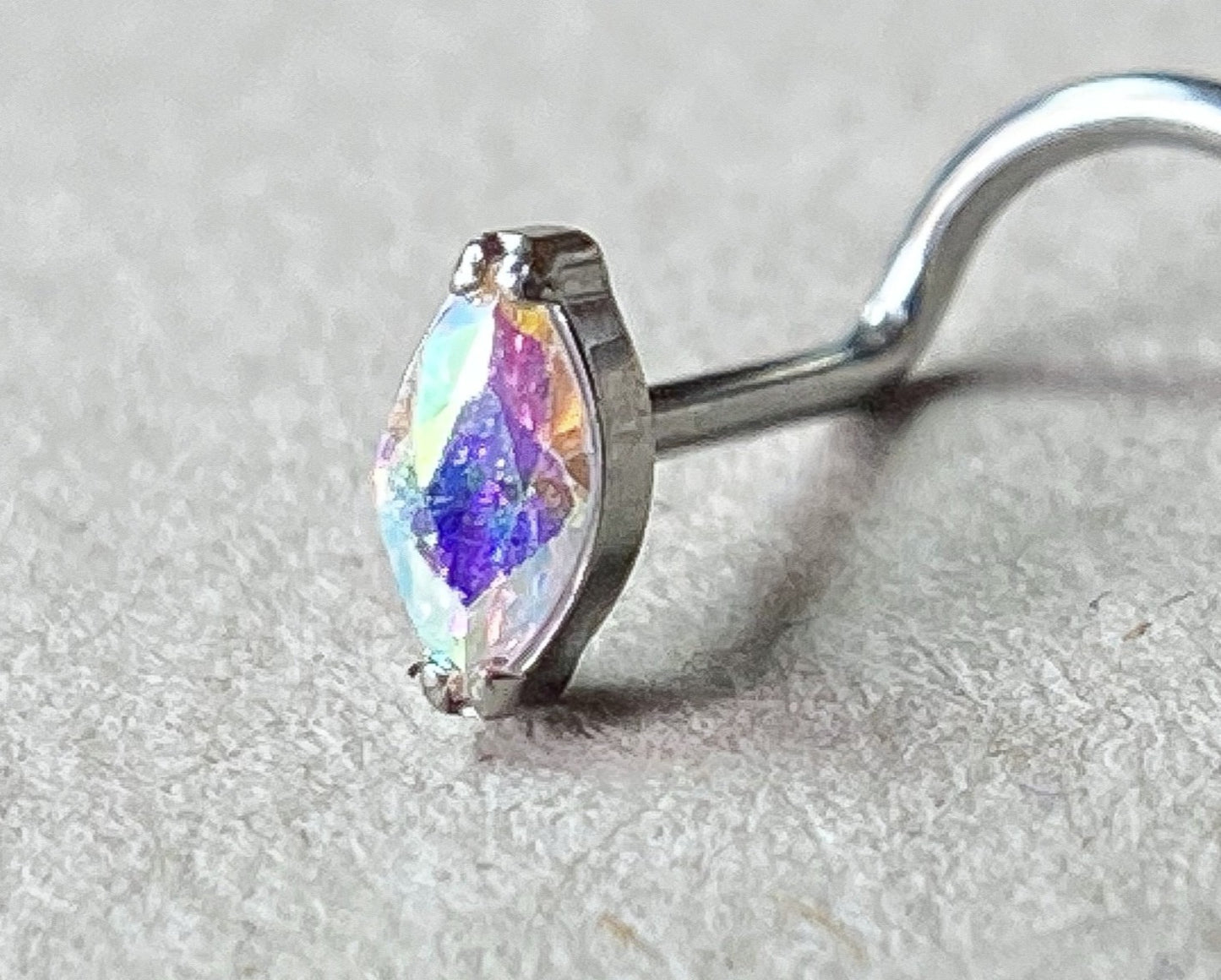 1pc Implant Grade Titanium Marquise Gem Nose Screw Ring 18g or 20g