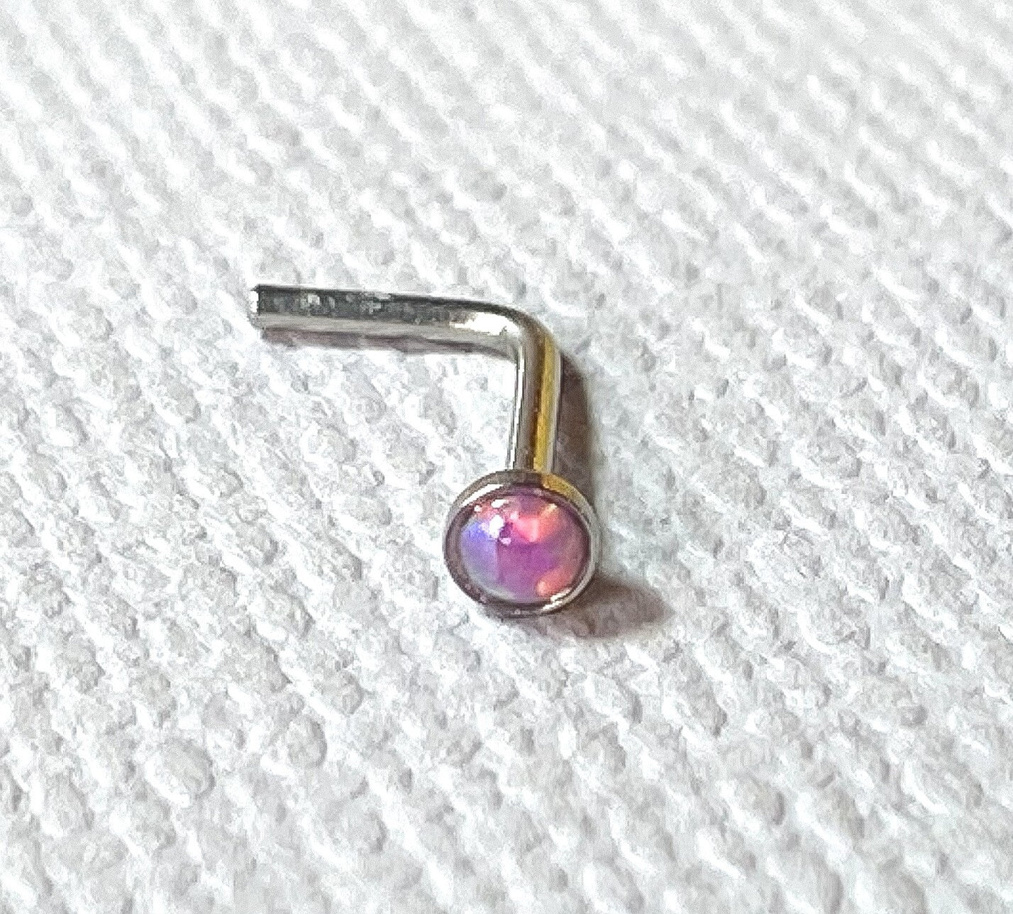1pc Opal Set L-Bend Nose Ring 316L Surgical Steel Body Jewelry