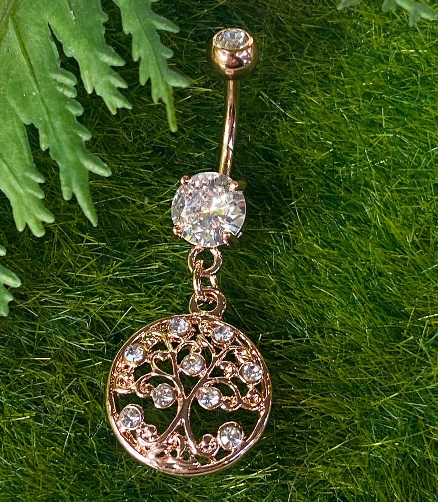 1pc Tree of Life Dangle w/Round CZ Pierced Belly Navel Naval Ring