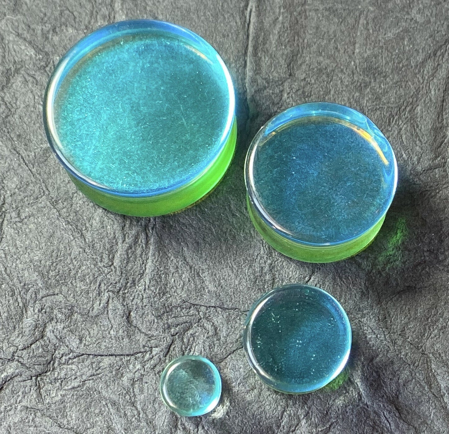 PAIR Green Iridescent Glass Double Flare Plugs Gauges Tunnels Body Jewelry