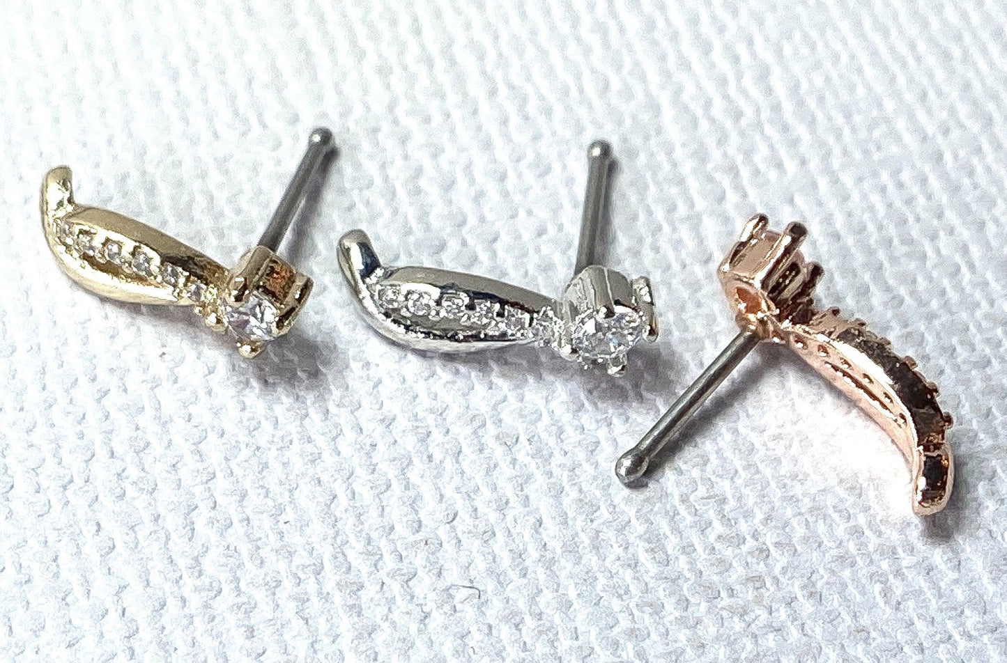 1pc Crawling CZ Gem Top 20g Nose Ring Stud Bone 316L Surgical Steel